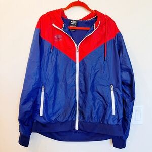 Mens Umbro Hooded Lined Windbreaker Red and Blue Size XL Lightweight Retro 90’s